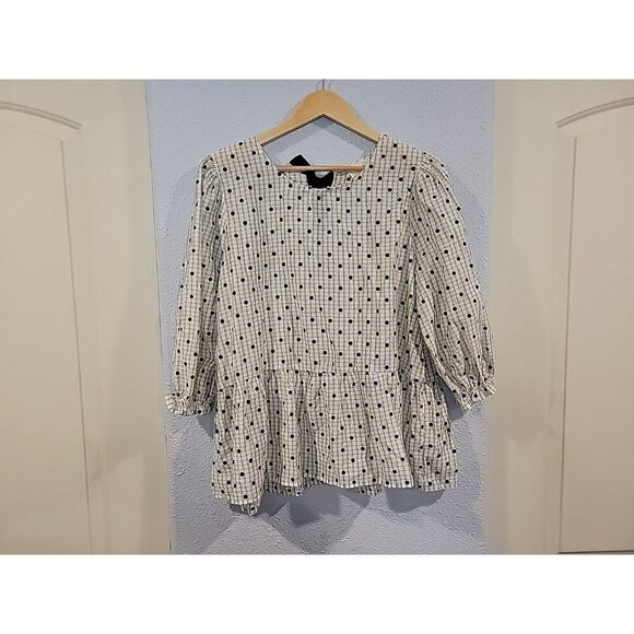 Womens Perch Blouse Polka Dots Boho Cottage Bow Size 1X - Picture 1 of 7